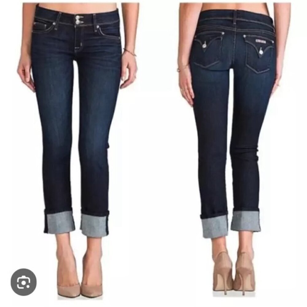 Hudson Ginny Crop Straight With Cuff Dark Wash Low Waist Flap Back Pockets